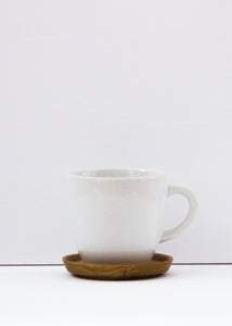 White Mug with Wooden Saucer