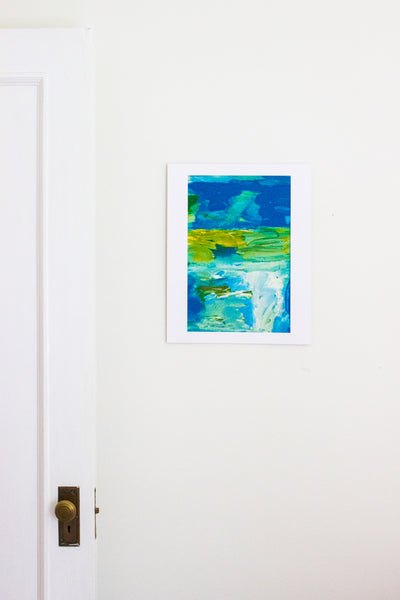 Blue and Green Abstract Print in Room