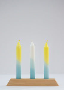 Yellow, Cream & Aqua Dip Dye Candles + Triple Wooden Holder
