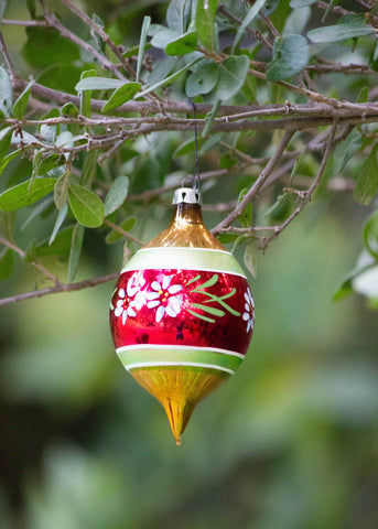 Vintage Red, Green and Gold Painted Petal Ornament