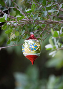 Vintage Red, Blue and Gold Painted Petal Ornament