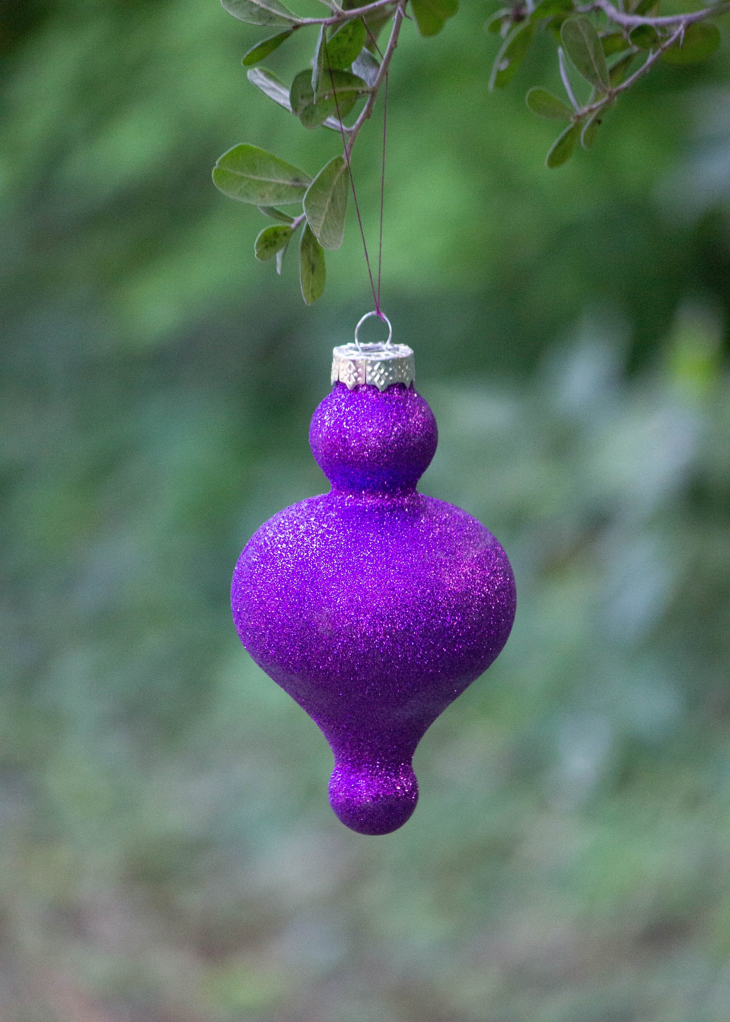 Vintage Sparkling Purple Oval Toy Top Ornament