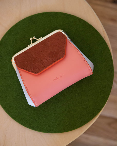French Pink, Hortensia Blue and Croissant Brown Coin Purse Wallet