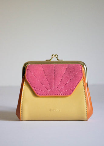 Beige, Croissant Brown and Tulip Pink Coin Purse Wallet