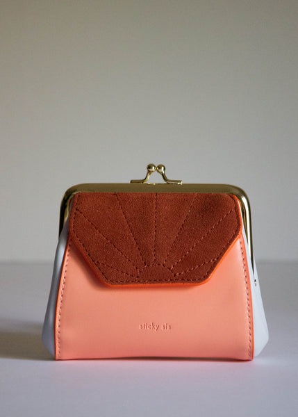 French Pink, Hortensia Blue and Croissant Brown Coin Purse Wallet