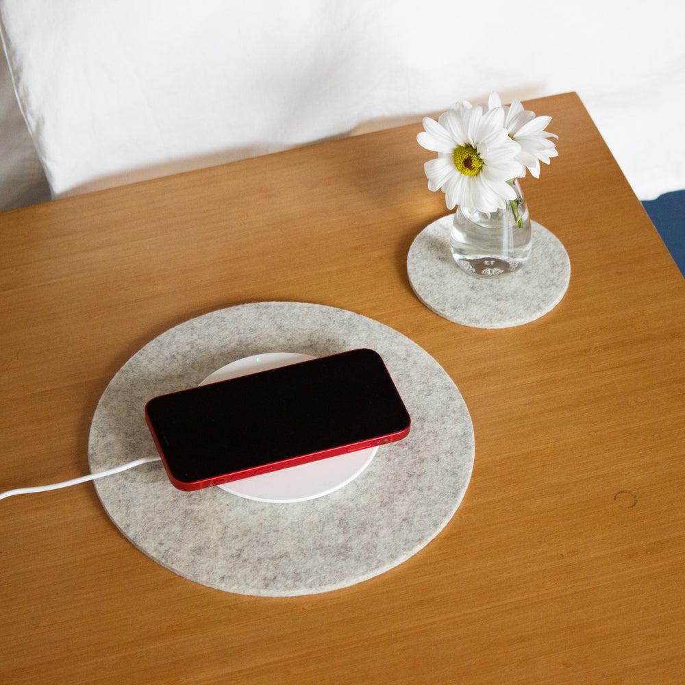 Weiß Felt Circle Trivet on Table