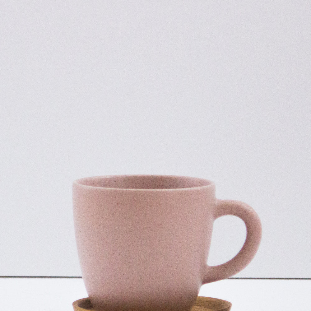 Rose Pink Mug with Wooden Saucer