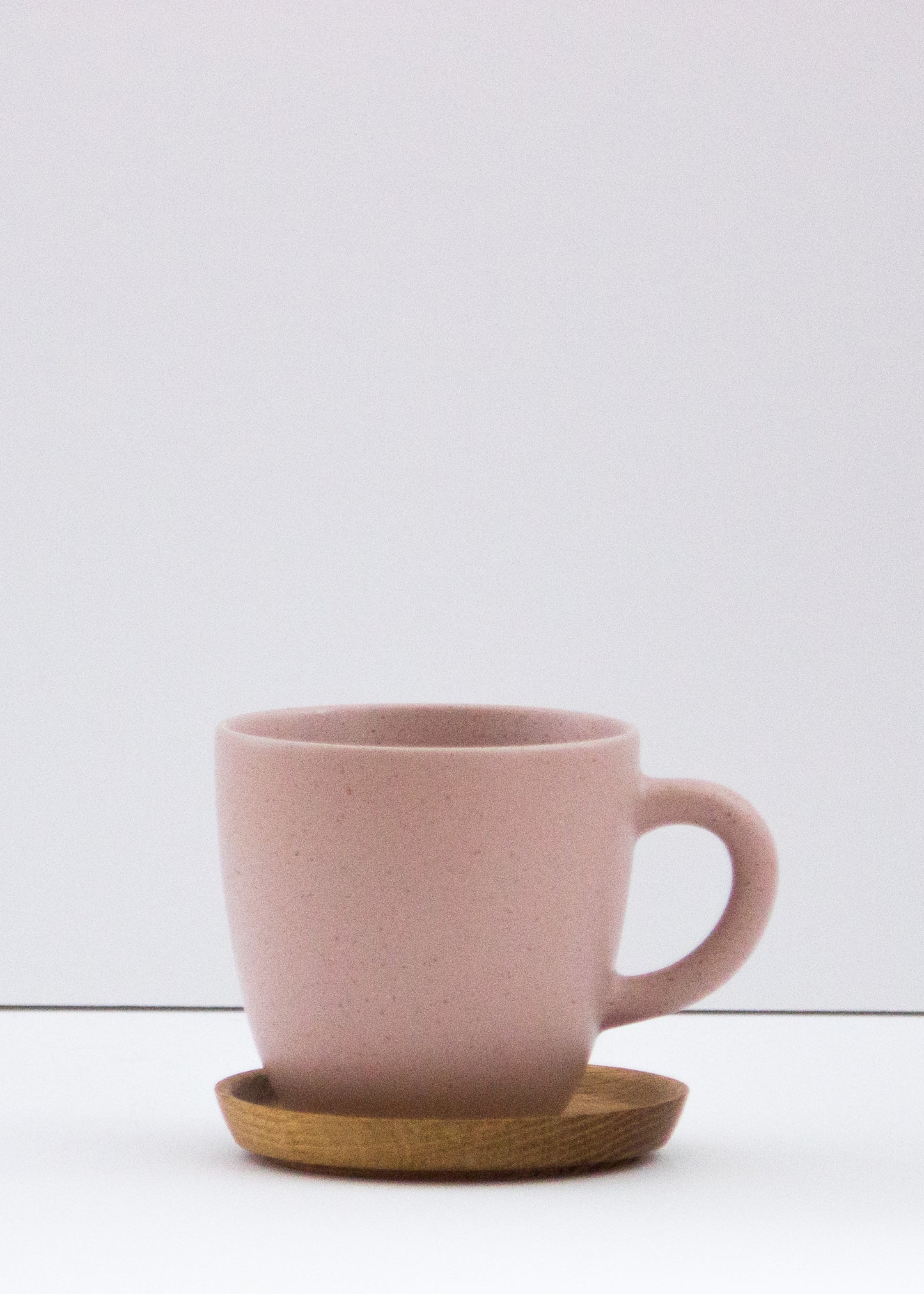 Rose Pink Mug with Wooden Saucer