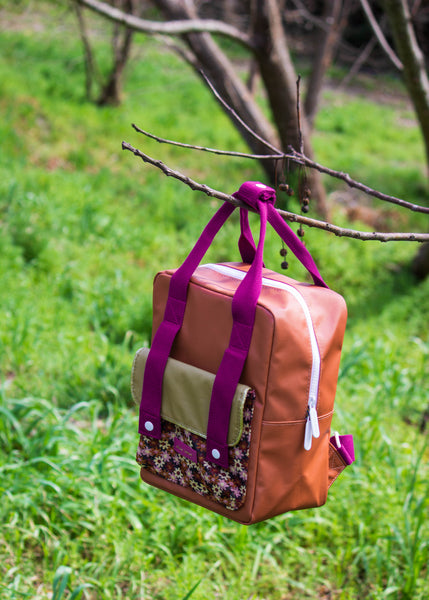 Mini Jeronicus Brown and Flowerfield Pink Golden Backpack
