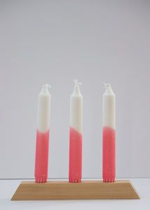 Pink & White Dip Dye Candles + Triple Wooden Holder